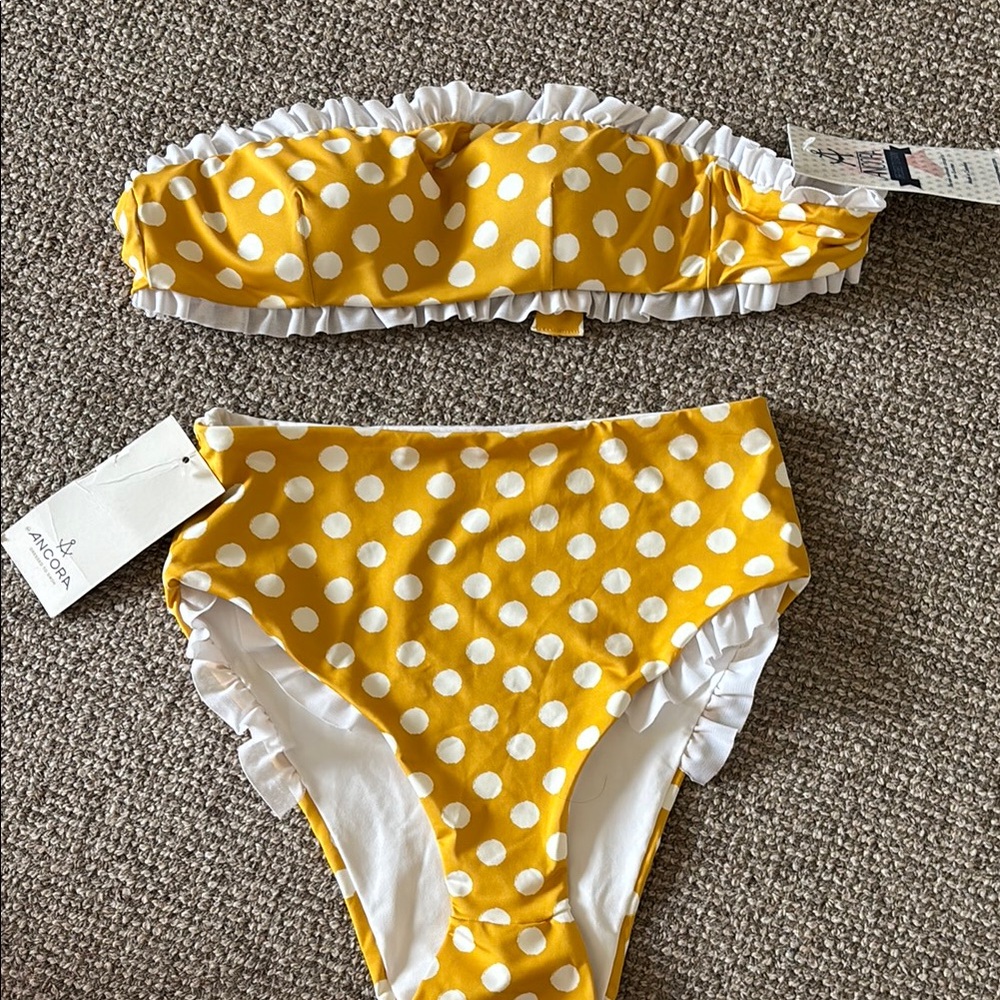 NWT Ancora Yellow Polka Dot Ruffle Bikini